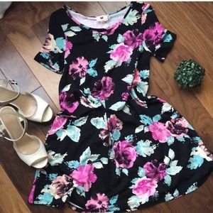 One Clothing black floral swing dress